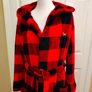 PINK Bling Plush Hooded Robe XS/S Red Black